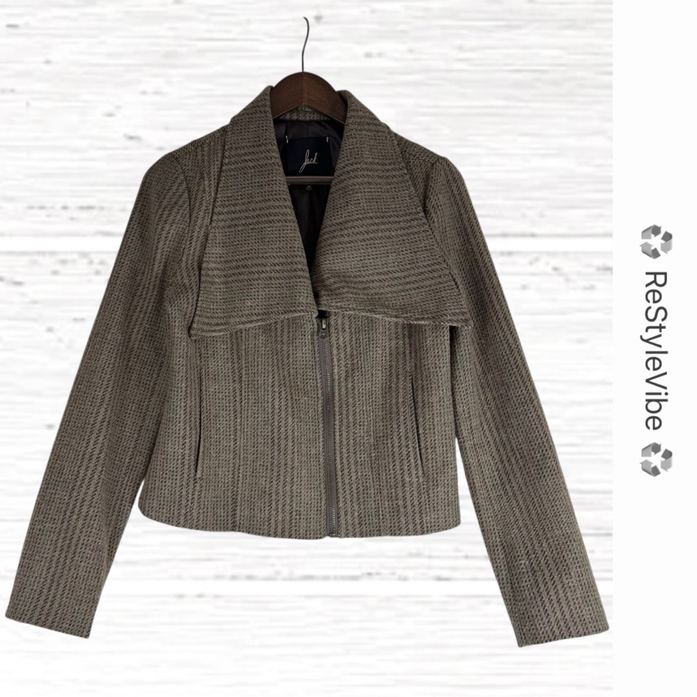 JACK Women’s Size M Jacket Coat Moto Style Plaid Wool Blend Lined Houndstooth